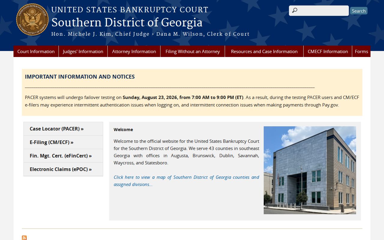 Southern District of Georgia bankruptcy court website