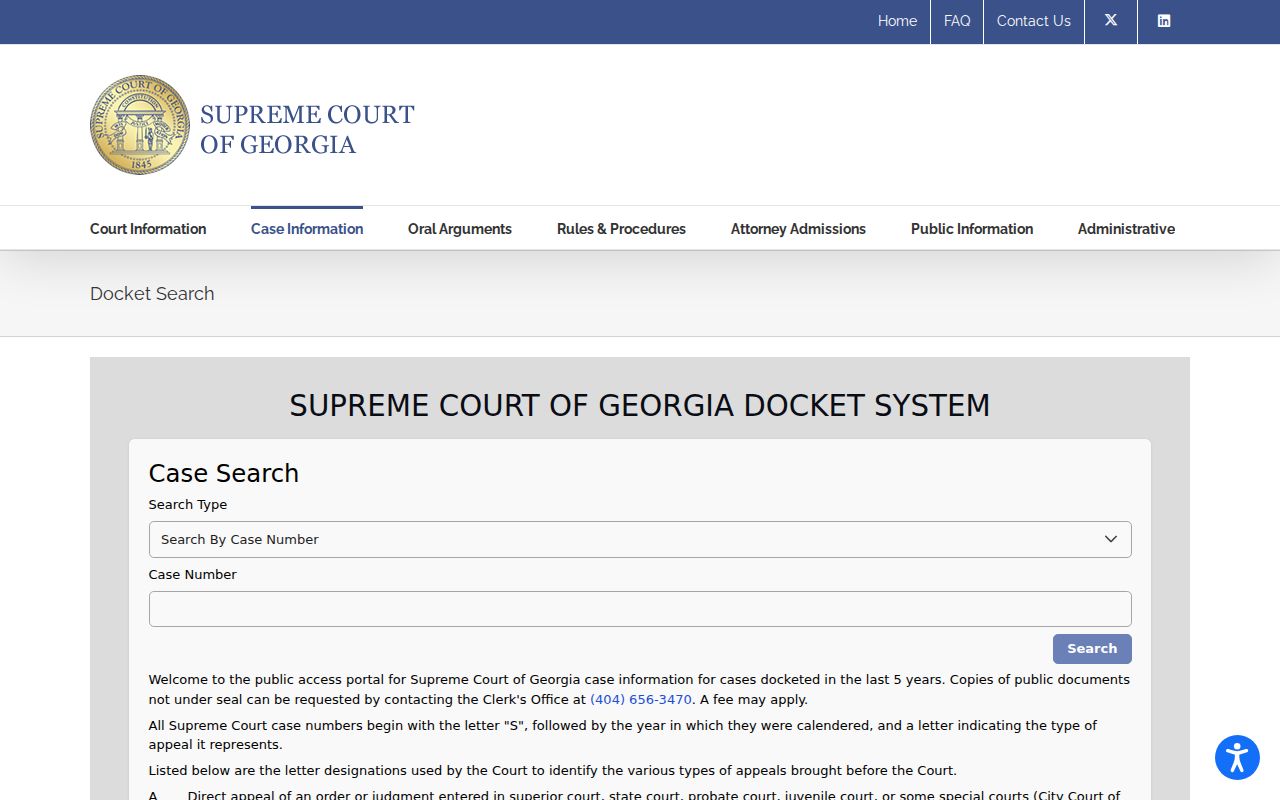 Supreme Court of Georgia appellate docket search form